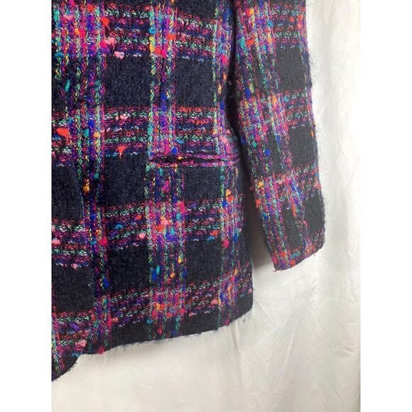 Vintage Psychedelic Boucle Plaid Oversize Blazer Jacket 10 Wool Mohair Dopamine - Picture 3 of 5